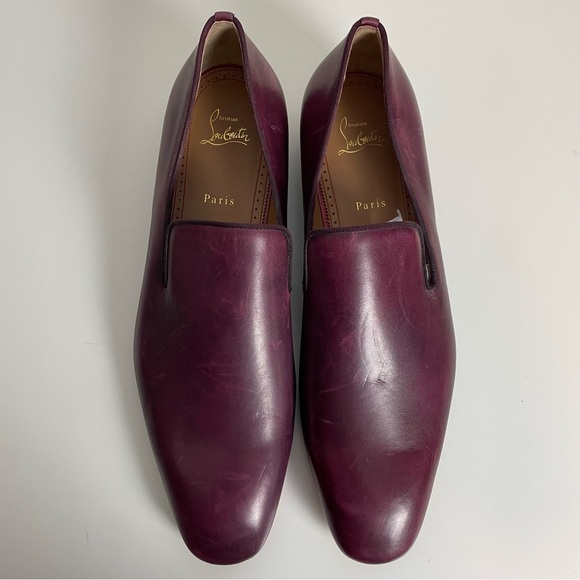 Christian Louboutin Dandelion Leather Loafers Mens 45 Maroon Burgundy - Picture 3 of 12